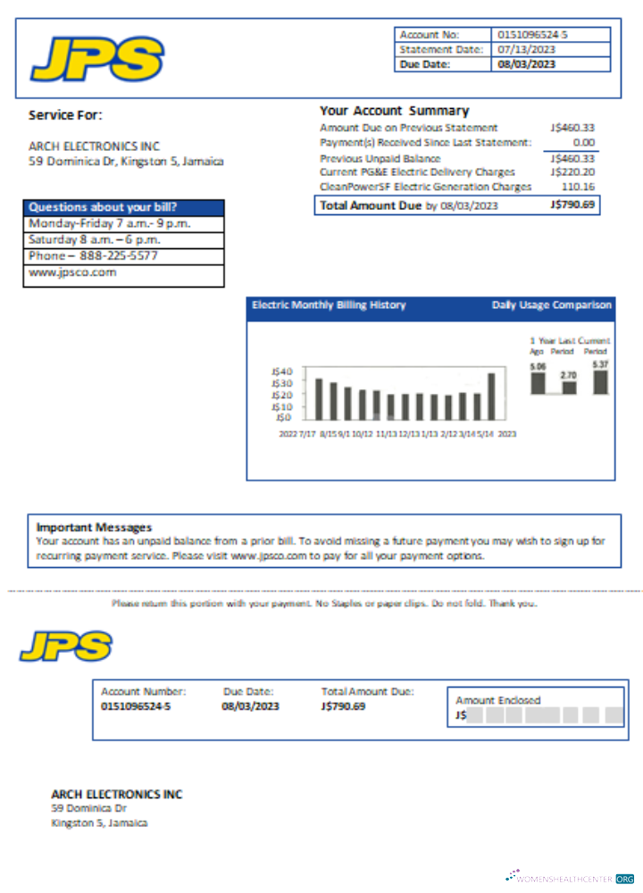 Download Jamaica Public Service Co Ltd (JPS) electricity utility business bill, SCR Photoshop template